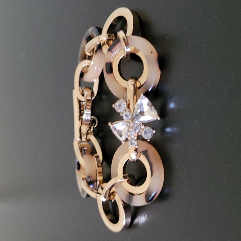 Banana Republic Animal Print Tortoise Crystal Bar Link Toggle Bracelet